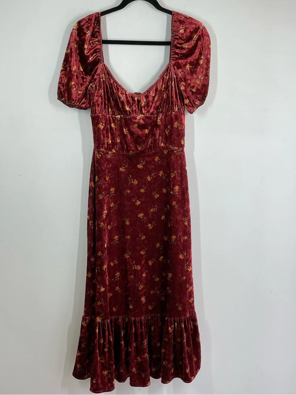 Lait Collection Velvet Floral Maxi Dress Cottagecore Whimsigoth Romantic Large - Picture 2 of 16